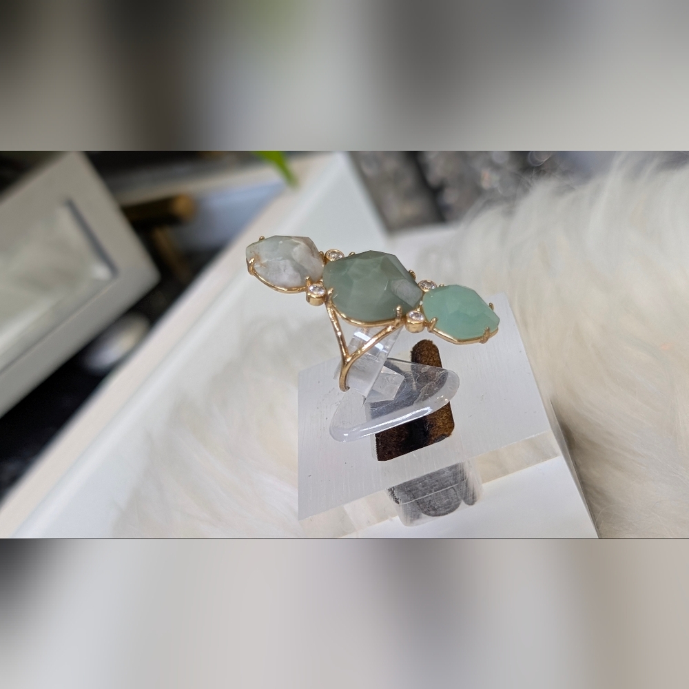 Faceted Green Aventurine & Agate Crystal Ring sz6 - Picture 8 of 15